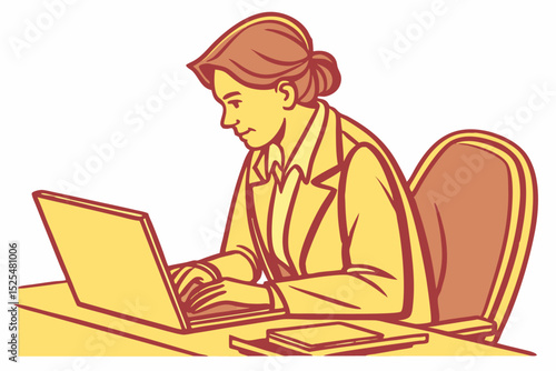 Businesswoman working on laptop, professional office task, career work, office productivity, corporate job, business project, work efficiency, office attire, job performance, professional work
