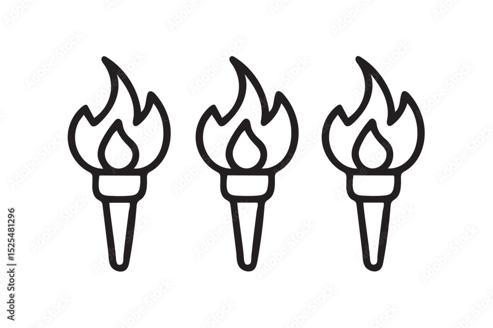 Fire torch icons silhouette on white background.02 Fire torch icons silhouette on white background.02