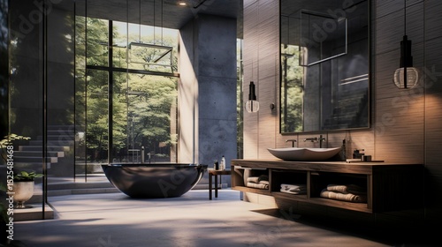 A photo of a modern house with a luxurious bathroom