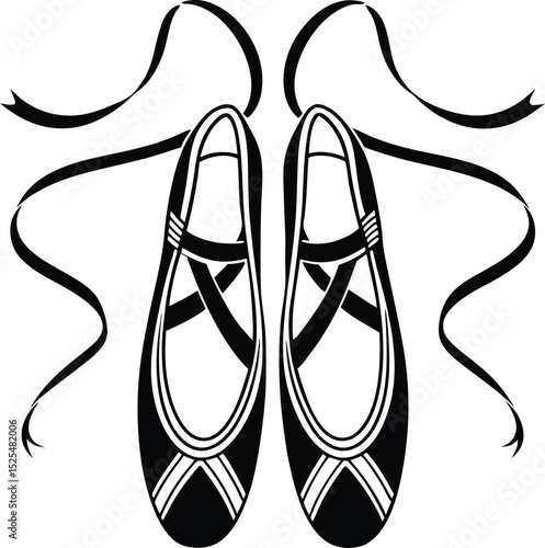 Ballet shoes icon, pointe slippers vector, dance bow silhouette