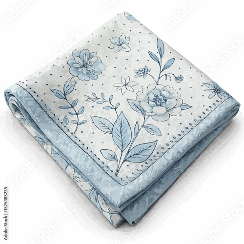  Folded cotton fabric with blue floral pattern for quilting and decor