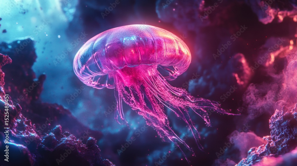 Fototapeta premium Neon Jellyfish in a Dreamlike Ocean