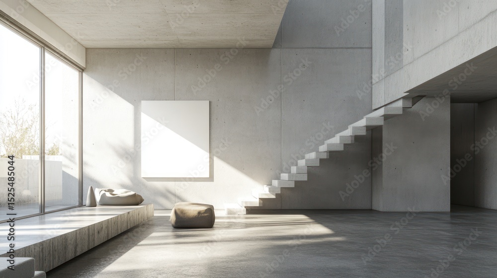 Obraz premium Modern concrete interior with large window