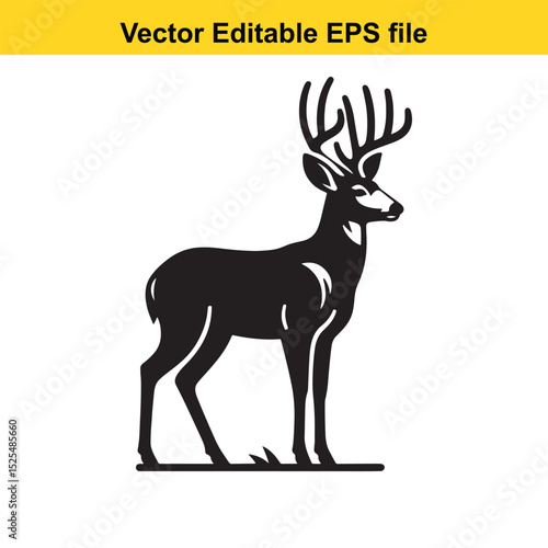 Majestic Mule Deer Buck Silhouette in Black and White