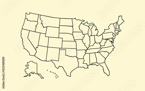 Editable Vector of United States with State Borders on Cream Background