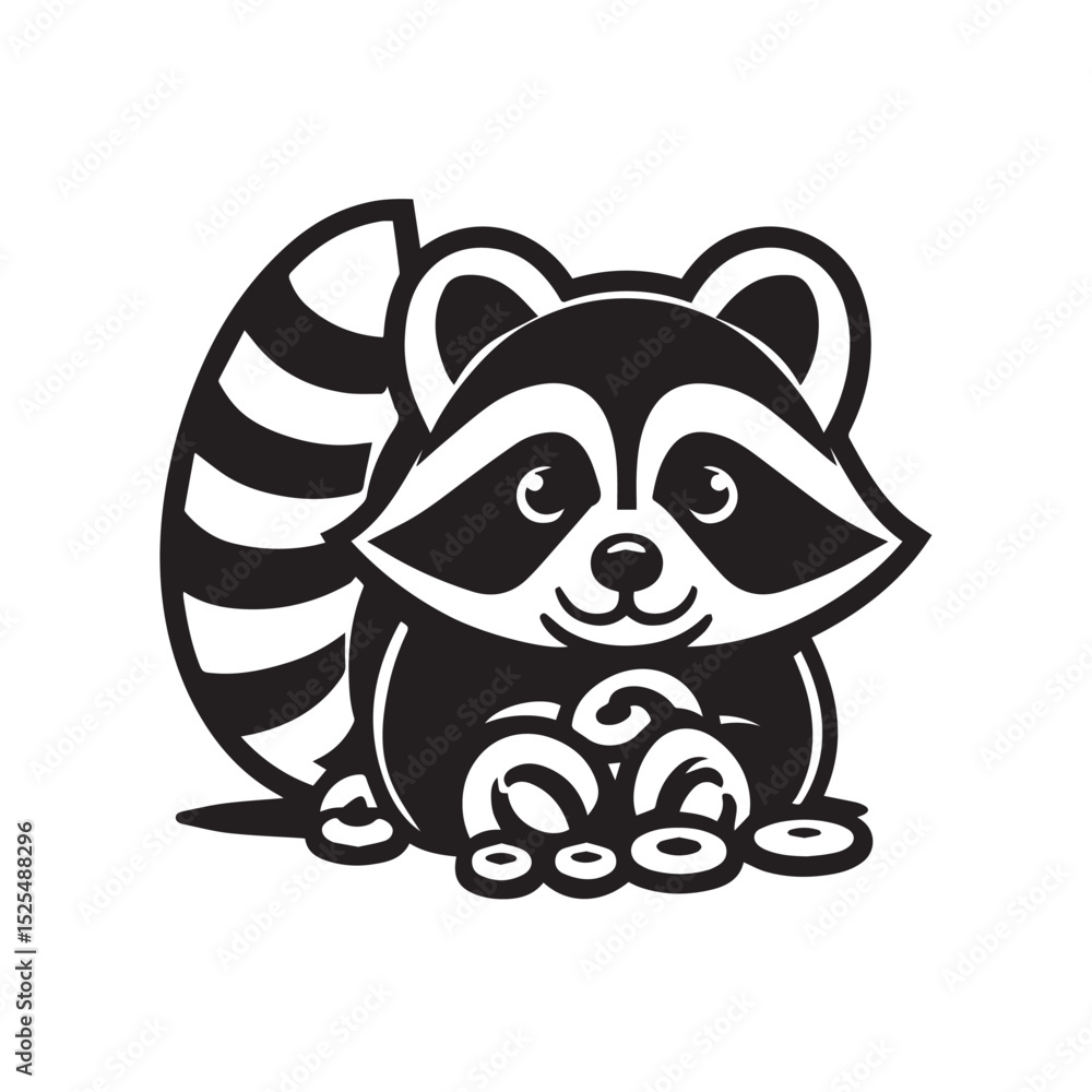 Obraz premium Raccoon silhouette black and white vector icon