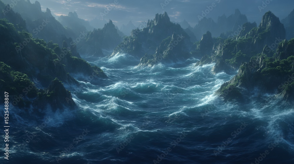 Fototapeta premium Dramatic Ocean Waves Crashing Against Rocky Coastline