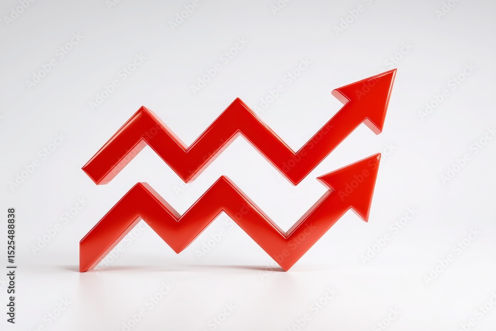 Double Red Upward Arrows Growth Success Progress Finance Chart Double Red Upward Arrows Growth Success Progress Finance Chart