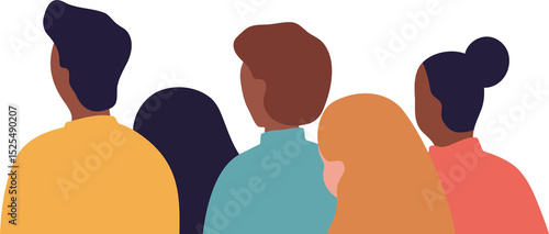 Group of diverse people standing together looking forward. Minimalist design for social diversity and inclusion concept.