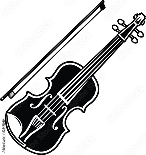 Violin bow silhouette, classical music icon, string instrument illustration