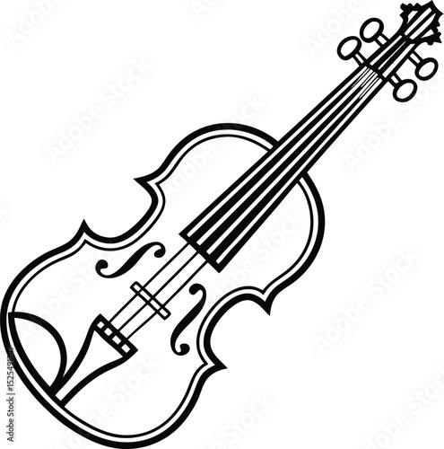 Violin bow silhouette, classical music icon, string instrument illustration