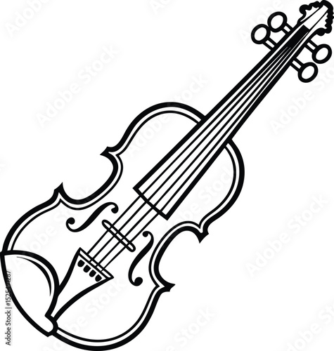 Violin bow silhouette, classical music icon, string instrument illustration