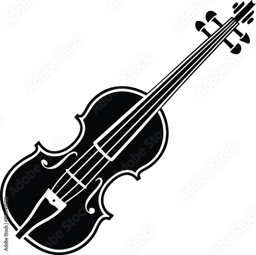 Violin bow silhouette, classical music icon, string instrument illustration