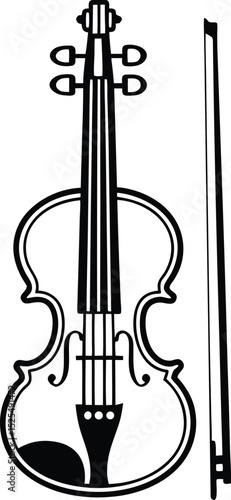 Violin bow silhouette, classical music icon, string instrument illustration