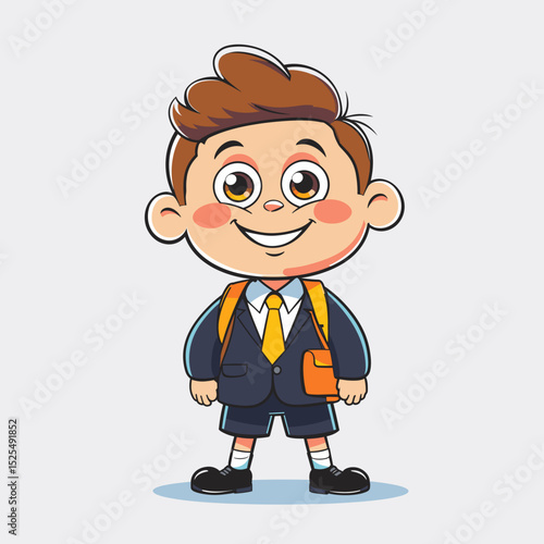 Cartoon boy in school uniform with backpack