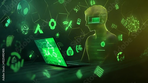 business woman with digital screen
