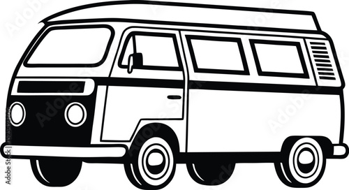 Camper van silhouette, vehicle icon black, motorhome vector isolated