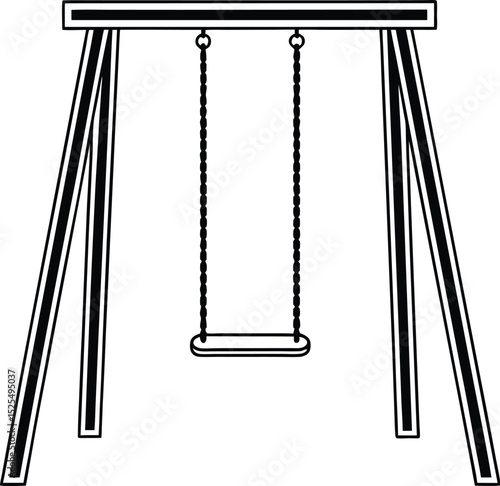  swing set, flat playground icon, black silhouette design







