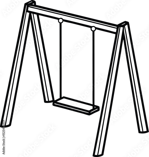  swing set, flat playground icon, black silhouette design








