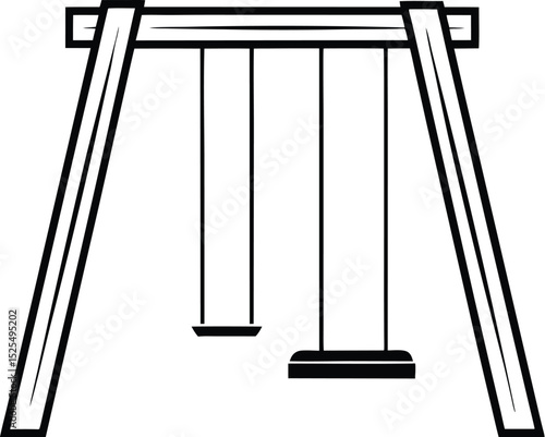  swing set, flat playground icon, black silhouette design







