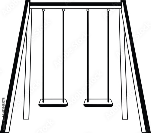  swing set, flat playground icon, black silhouette design







