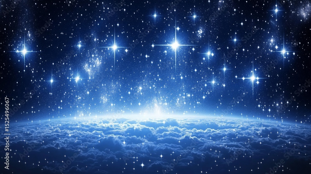 Obraz premium Celestial Cloudscape Glowing Stars Above a Planet, Space, Astronomy
