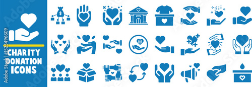 Charity donation icons set giving help support