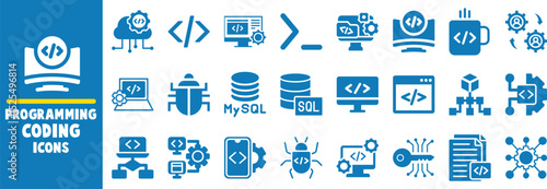 Programming coding icons set web development software