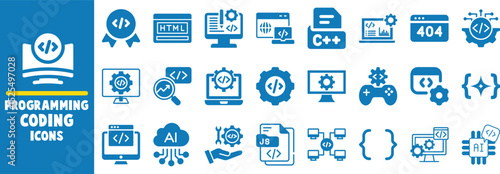 Programming coding icons set web development software
