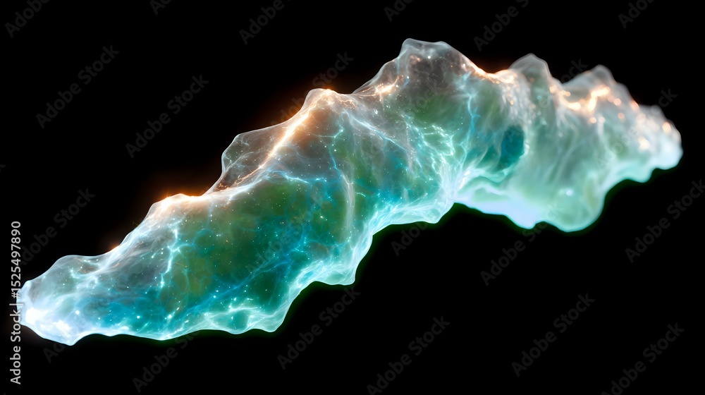 Obraz premium Glowing turquoise and white ethereal smoke formation against black background creates mysterious atmospheric effect for creative design projects.