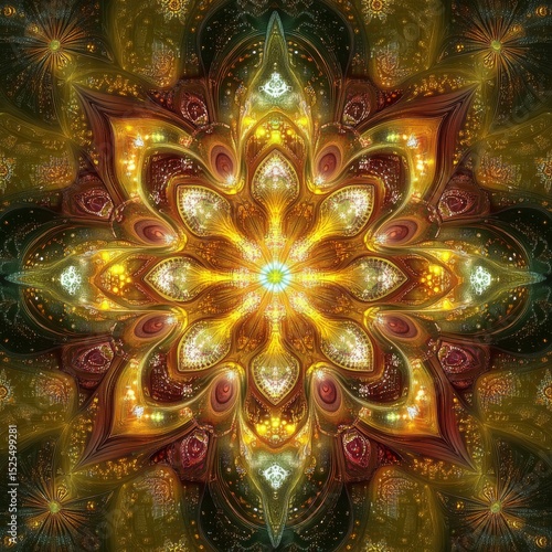 Wallpaper Mural Golden Fractal Mandala Abstract Art, Digital Painting, Gold, Yellow Fractal art, Mandala art Torontodigital.ca