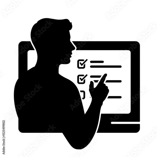 Silhouette of person interacting with digital checklist, task management concept