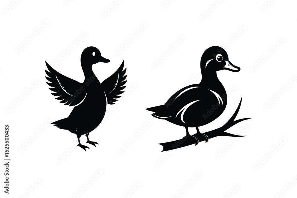 Fototapeta premium Duck Silhouette vector , Wood duck Silhouette vector bundle 