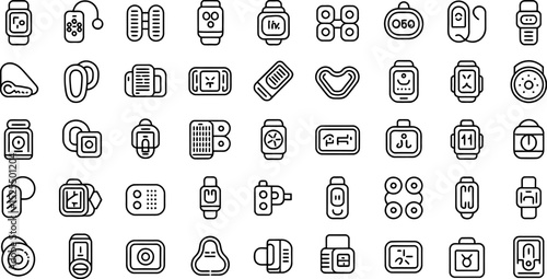 Collection of different fitness tracker icons representing modern wearable technology devices