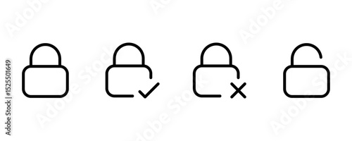 Lock and Unlock line icon set. Padlock, security, privacy, access control, password, encryption, open lock, closed lock, web UI, mobile app, data protection vector. Thin PNG and transparent icon pack.