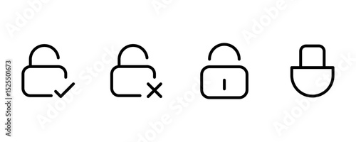 Lock and Unlock line icon set. Padlock, security, privacy, access control, password, encryption, open lock, closed lock, web UI, mobile app, data protection vector. Thin PNG and transparent icon pack.