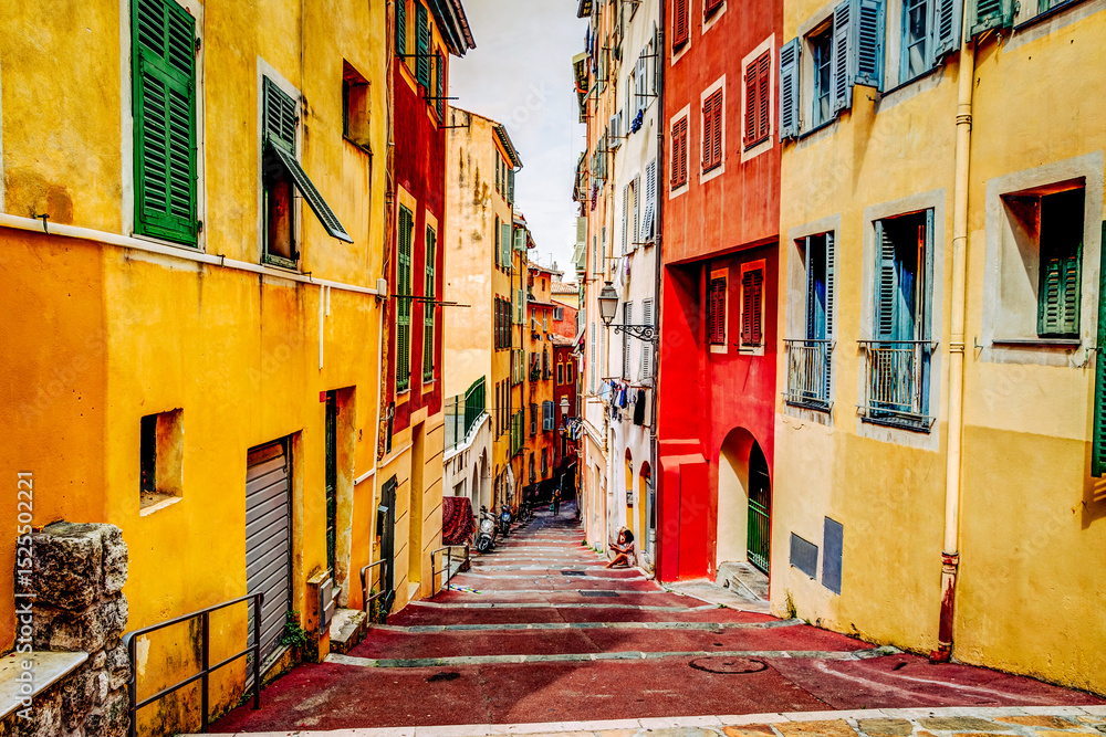 Fototapeta premium Nice, France - July 2, 2014: Streetscapes in Nice, a vibrant Mediterranean city on the French Riviera. 