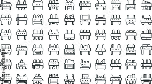 Collection of iconographic vector illustrations depicting various barrier and roadblock designs