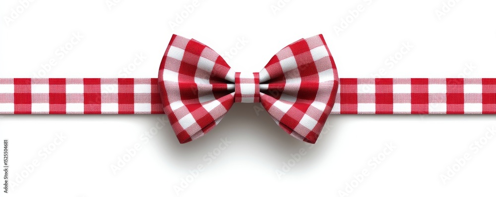 Obraz premium Red Gingham Bow Tie on Ribbon, Picnic, Gingham