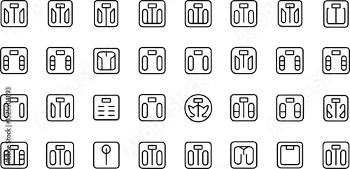 Collection of weight scale icons illustrating health and fitness for various applications