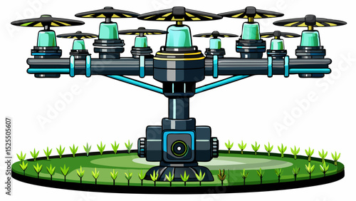 Modern adjustable sprinkler head with black base and rotating nozzles. Positioned upright on a white background. Excellent detail for irrigation, landscaping, or smart farming vector sets.

