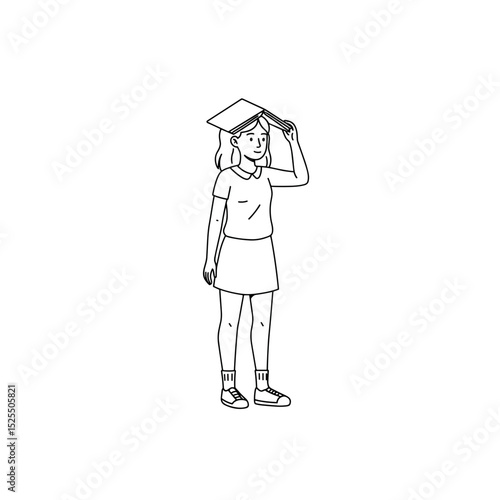 schoolgirl balancing a book on her head playfully with a smile 