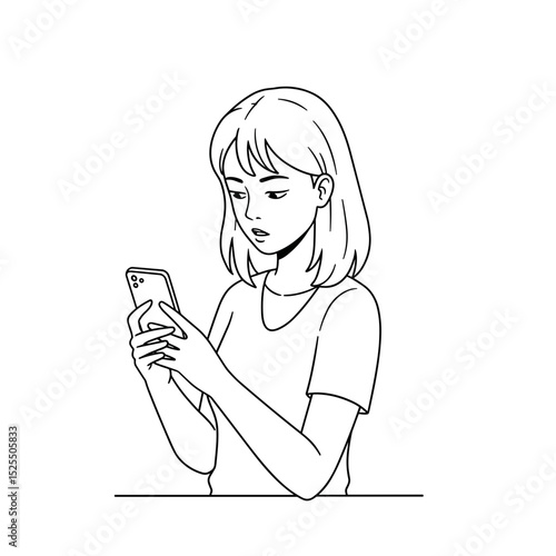 student girl concentrating on using her smartphone while standing 
