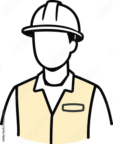 Outline Construction Worker Icon – Minimal Labor and Safety Symbol with Hard Hat and Vest