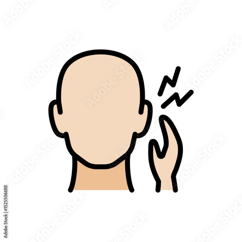 Ear infection color icon. Acute ear pain sign. Otitis symptom. Respiratory viral and bacterial infection. Serious complications. Hearing loss. Isolated vector illustration