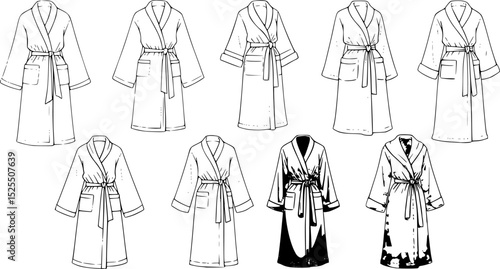 set of Vector fashion illustration of bathrobe
