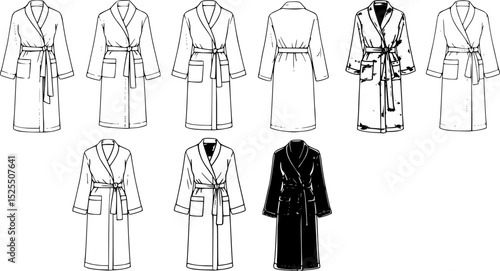 set of Vector fashion illustration of bathrobe
