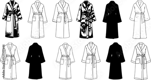 set of Vector fashion illustration of bathrobe
