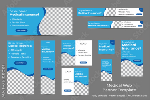 Medical Health Web Banner Ads Set of web banner standard sizes, google Ads Banner, Healthcare web banner template.
