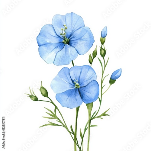 Watercolor Blue Flax Flowers Botanical Illustration, floral, illustration